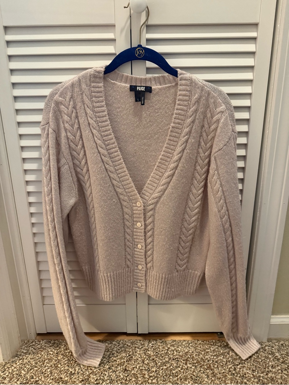 PAIGE Cream Cable Knit V-Neck Button Cardigan